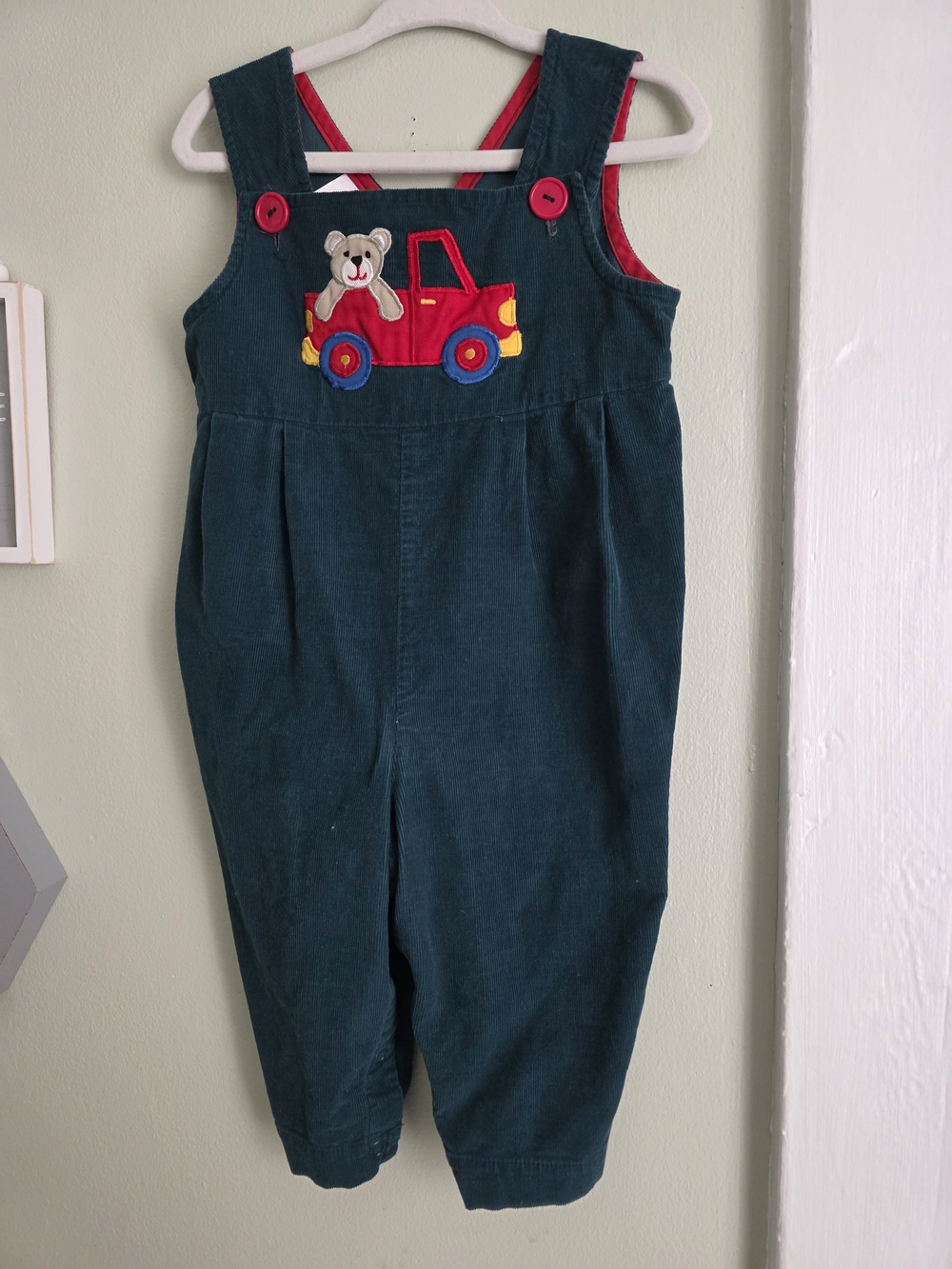 Vintage Corduroy Overalls with Red Truck